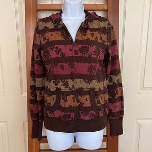 Zip-up hoodie with floral and stripe print